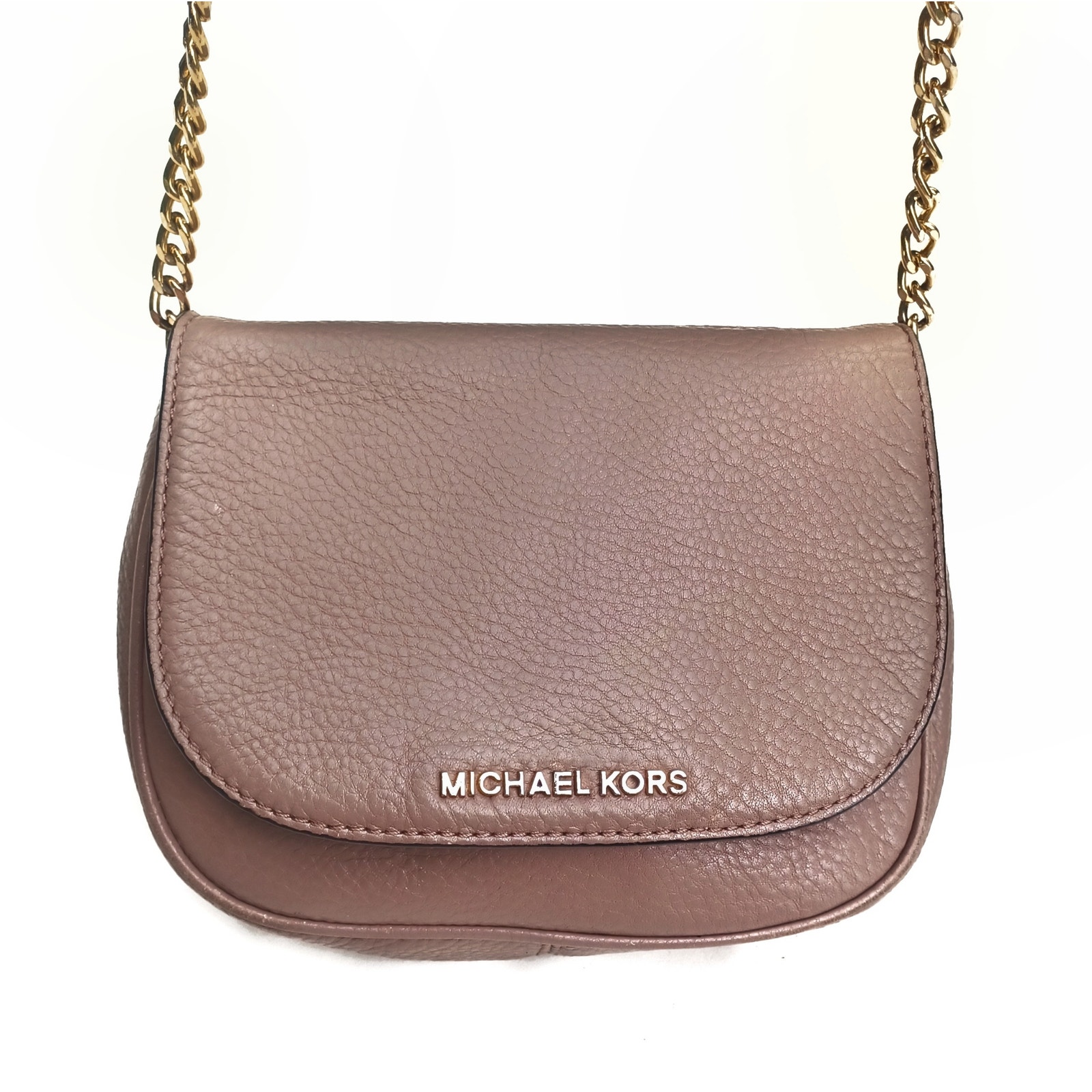 Michael Kors Taupe Pebbled Leather Chain Crossbody Bag | Neutral Designer Staple